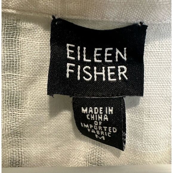 Eileen fisher irish linen long sleeve button down top white - Picture 3 of 5